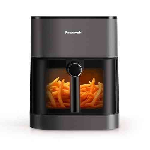 Panasonic NF-CC500SXE Friggitrice ad Aria con Finestra di Ispezione, 5L, 80-200°C, Timer Digitale e LCD, Vapore Delicato, 11 Programmi, Facile Pulizia, Grigio Opaco