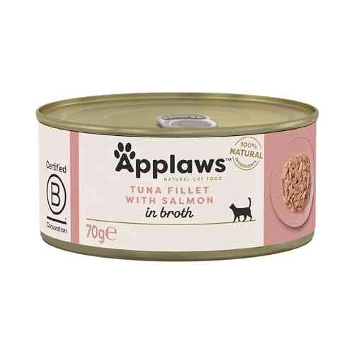 Applaws Alimenti per gatti umidi naturali al 100% con filetto di tonno e salmone di alta qualità in brodo, 24 x 70 g