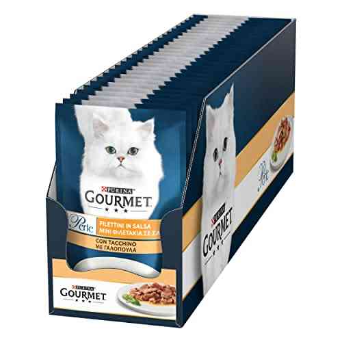 Purina Gourmet Perle Filettini in Salsa Cibo Umido per Gatti con Tacchino, 26 Buste da 85g