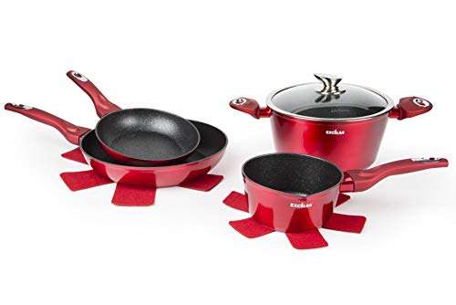 Excelsa Phoenix Set 2 Padelle e 2 Casseruole, Alluminio Forgiato con Rivestimento Antiaderente, Rosso 